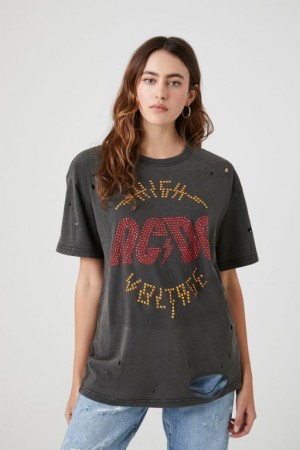 Camisa Forever 21 Rhinestone Acdc Estampados Mujer Negros Multicolor | HuJl8Zq0vmD