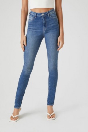 Jeans Forever 21 Altos Stretch Denim Flaco Mujer Azules | PqFSyvnblyo