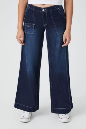 Jeans Forever 21 Anchos Leg Low Rise Mujer Azules Oscuro | OH4XMwBAKYx