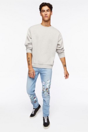 Jeans Forever 21 Cloud Estampados Flaco Hombre Azules | uhzL7UqNkUS