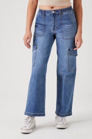 Jeans Forever 21 Directo Leg Denim Cargo Mujer Azules | vDzg9J1ltBd