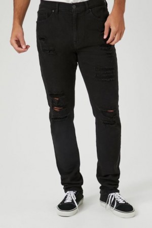 Jeans Forever 21 Distressed Flaco Hombre Negros | v2lk9Slt6om