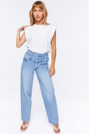 Jeans Forever 21 Double Cintura Mom Mujer Azules | fdlv7iLuZZz