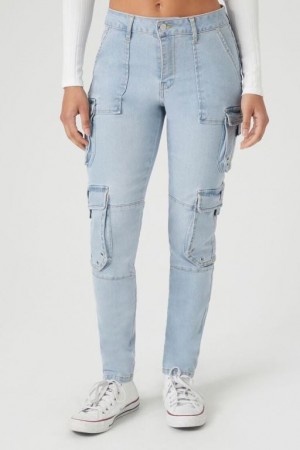 Jeans Forever 21 Grommet Cargo Flaco Mujer Azules Claro | 5EXoehA0A5C