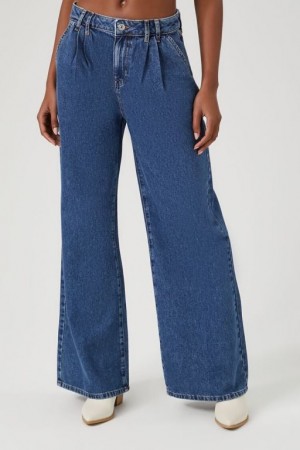 Jeans Forever 21 High Rise Anchos Leg Mujer Azules | FKmmQsIRC6m