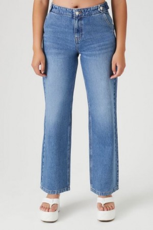 Jeans Forever 21 High Rise Anchos Leg Mujer Azules | 8mPVewoIUNl