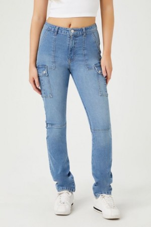 Jeans Forever 21 High Rise Cargo Mujer Azules Claro | x13vuh2lOZ8