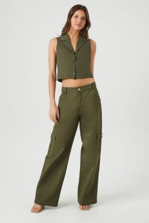 Jeans Forever 21 Mid Rise Anchos Leg Cargo Mujer Verde Oliva | tH35lGOhCkb