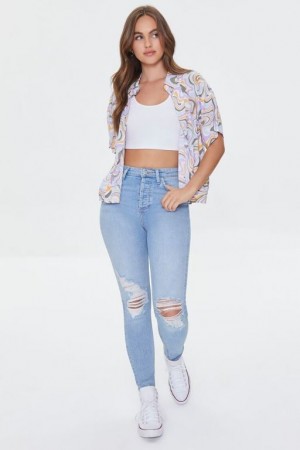 Jeans Forever 21 Recycled Algodon Distressed High Rise Flaco Mujer Azules Claro | 5w19vLv5UoI