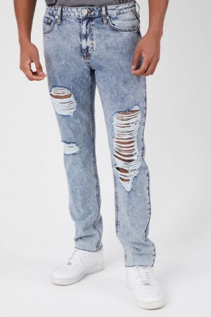 Jeans Forever 21 Recycled Algodon Distressed Hombre Azules | qJl2bNR3vAR