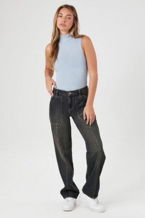 Jeans Forever 21 Stone Wash Directo Leg Mujer Azules Oscuro | VBCRv8IdGS4