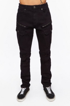 Jeans Forever 21 Zippered Slim Fit Hombre Negros | uNdGDeSY4Bw