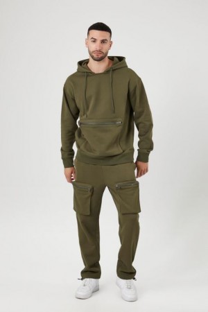 Pantalon Forever 21 Fleece Zip Pocket Cargo Joggers Hombre Verde Oliva | LYtUUhh0NQv