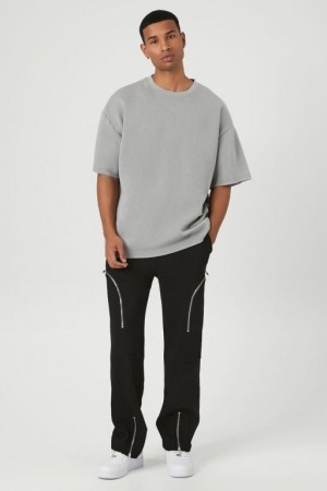 Pantalon Forever 21 Heathered Zip Up Drawstring Hombre Negros | tHf6DmX1H0N