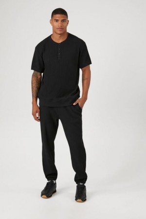 Pantalon Forever 21 Thermal Drawstring Joggers Hombre Negros | tn7KdiwYOLQ