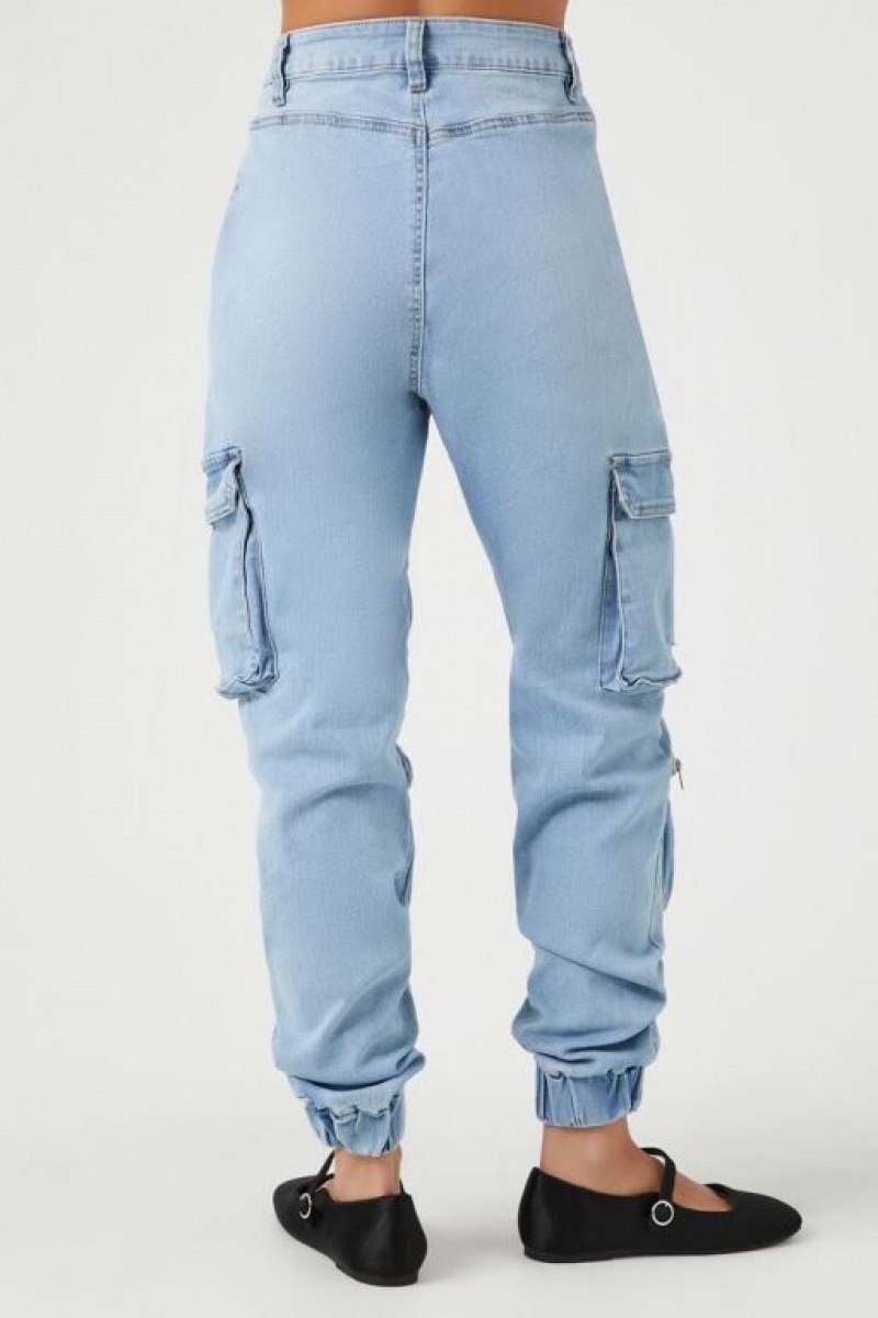 Jeans Forever 21 Cuffed High Rise Cargo Mujer Azules Claro | ujqjzmku5Wo