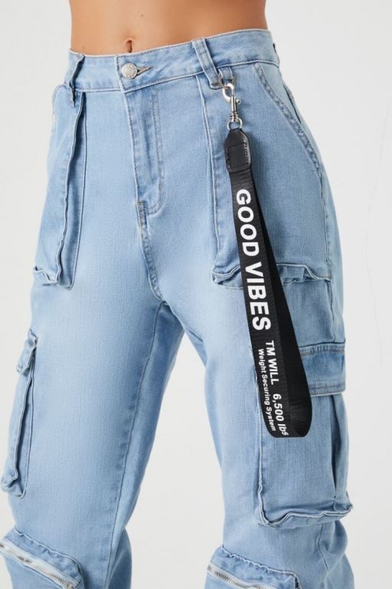 Jeans Forever 21 Cuffed High Rise Cargo Mujer Azules Claro | ujqjzmku5Wo