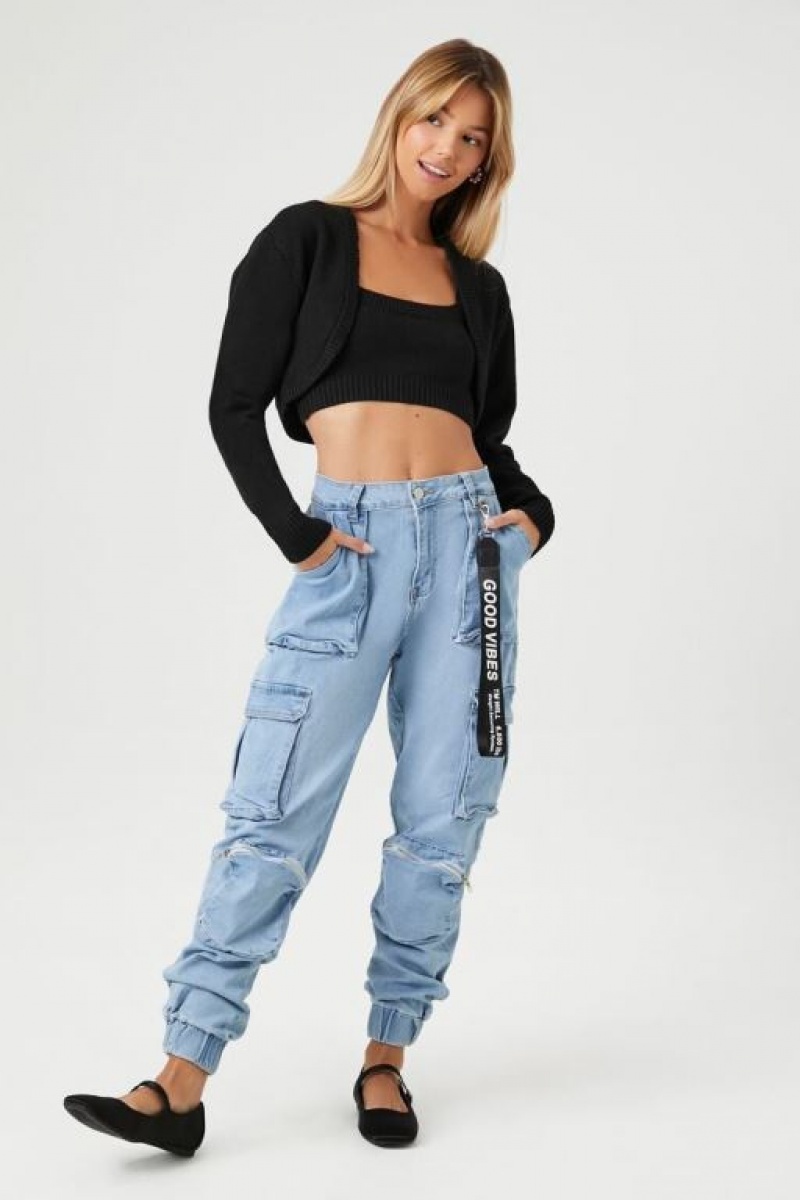 Jeans Forever 21 Cuffed High Rise Cargo Mujer Azules Claro | ujqjzmku5Wo