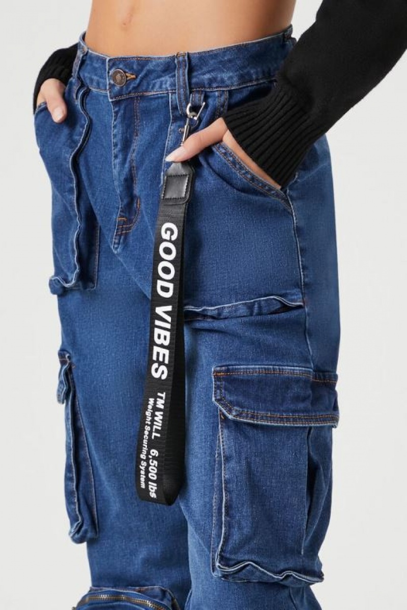 Jeans Forever 21 Cuffed High Rise Cargo Mujer Azules Oscuro | 7A9t3n9rSbZ