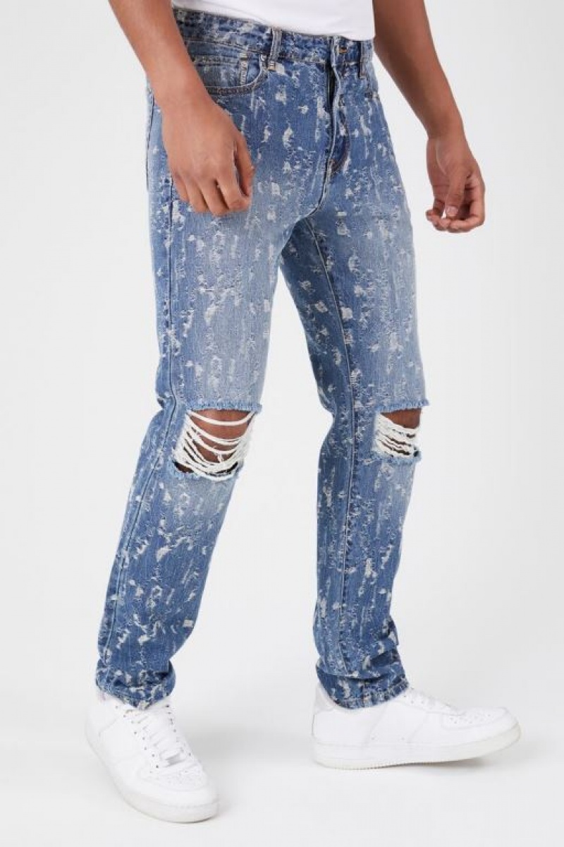 Jeans Forever 21 Distressed Slim Fit Hombre Azules | NQzDtldVeqI