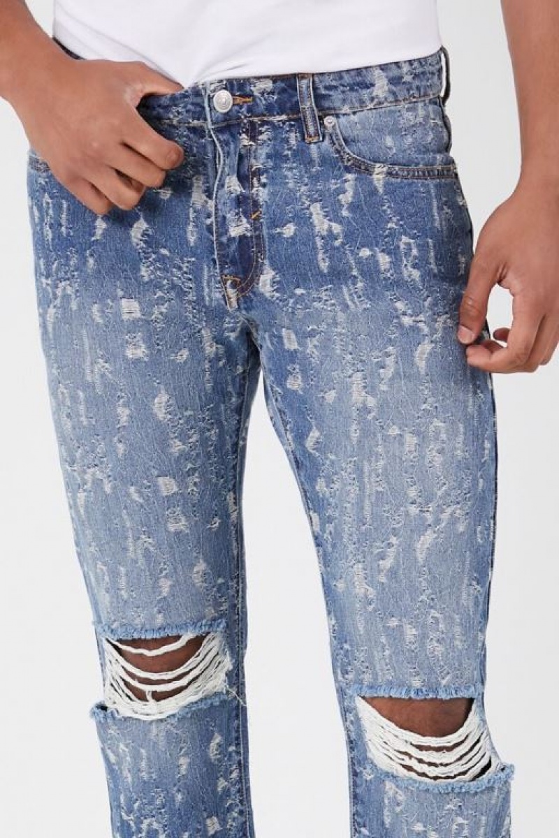 Jeans Forever 21 Distressed Slim Fit Hombre Azules | NQzDtldVeqI