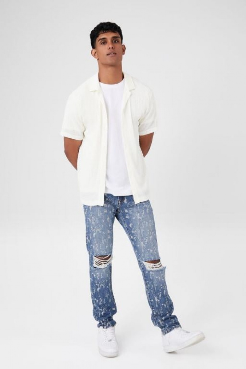 Jeans Forever 21 Distressed Slim Fit Hombre Azules | NQzDtldVeqI