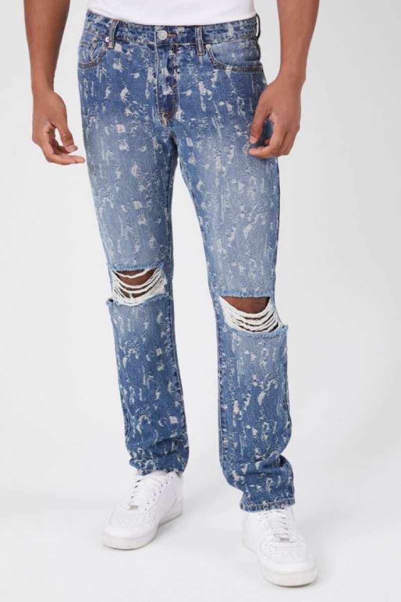 Jeans Forever 21 Distressed Slim Fit Hombre Azules | NQzDtldVeqI