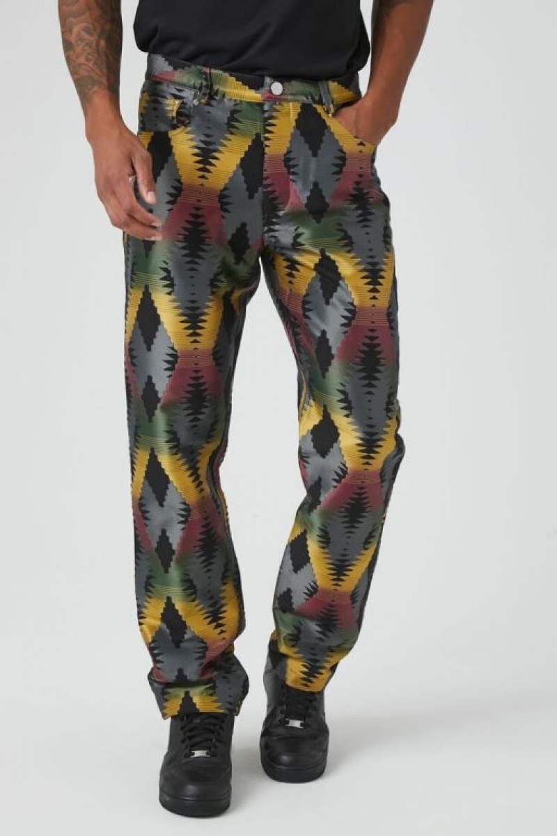 Pantalon Forever 21 Abstract Geo Print Slim Fit Hombre Grises Multicolor | oXGTszJ7rQB