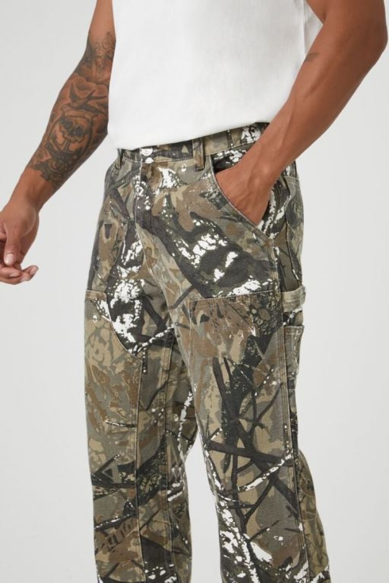 Pantalon Forever 21 Abstract Print Directo Leg Hombre Verde Oliva Multicolor | HY7bgSqV5N7