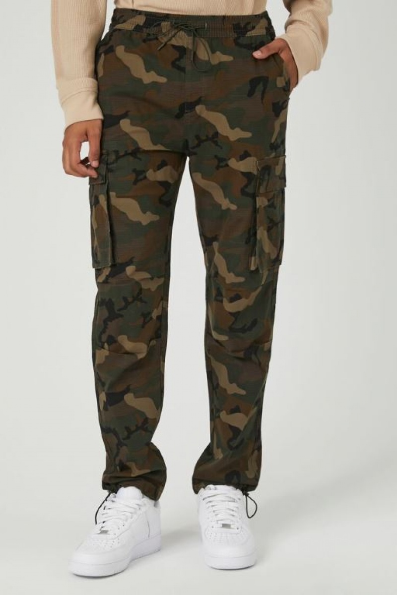 Pantalon Forever 21 Camo Print Cargo Joggers Hombre Verde Oliva Multicolor | xPtaWnQ0qzq