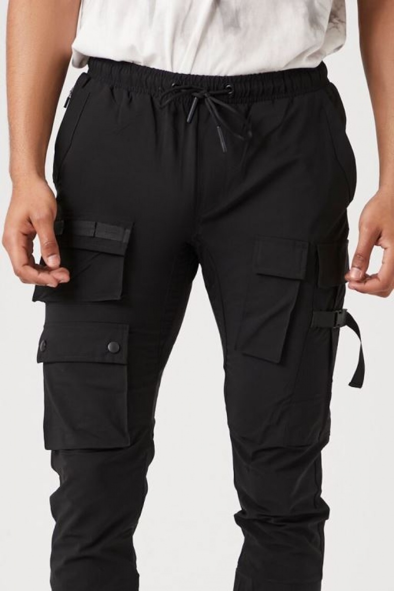 Pantalon Forever 21 Cargo Drawstring Joggers Hombre Negros | fUIjfMAZJLW