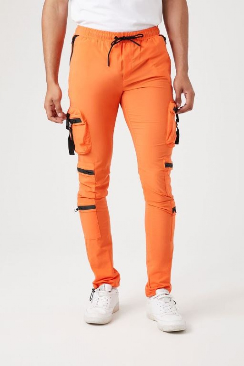 Pantalon Forever 21 Contrast Cremallera Cargo Joggers Hombre Naranjas | 8JwXhF16xPE