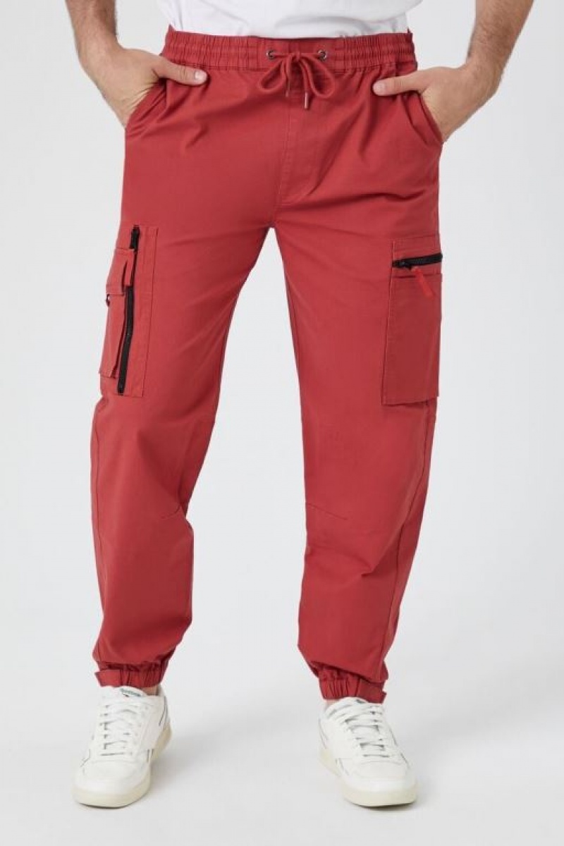 Pantalon Forever 21 Drawstring Cargo Joggers Hombre Rojos | Q8ysI6PyeD1