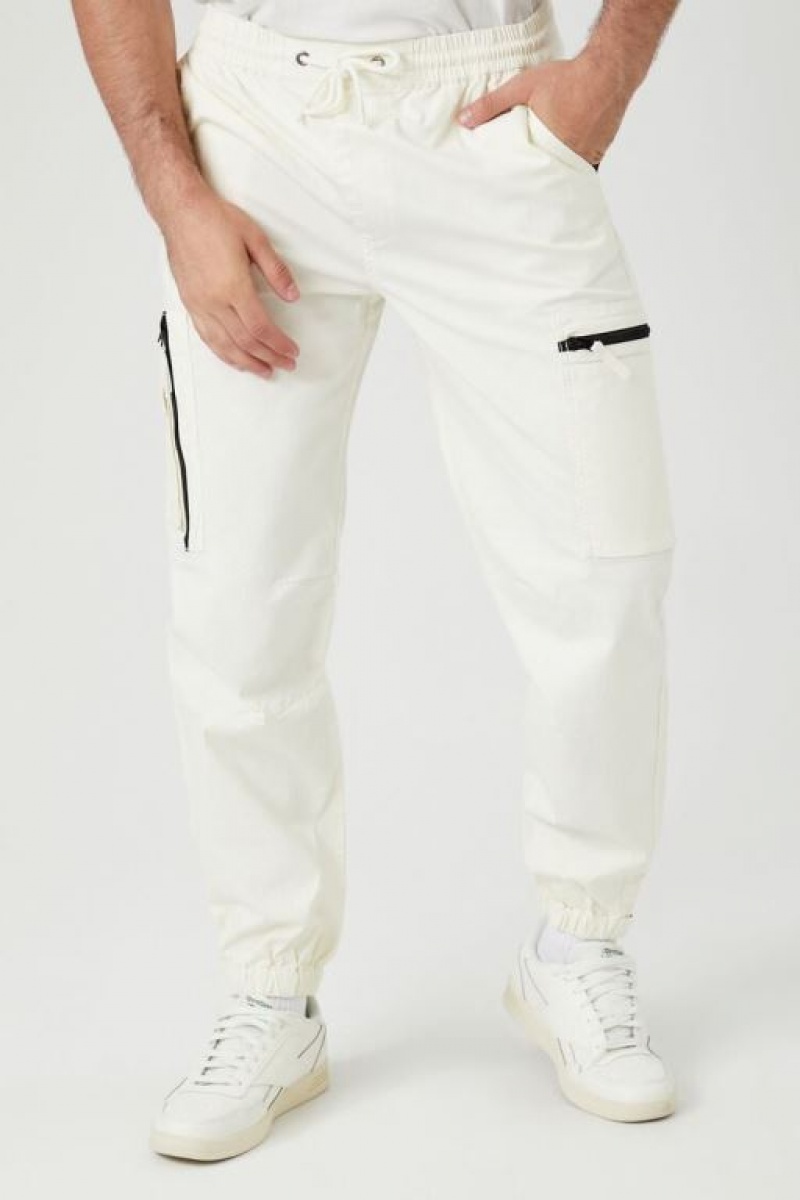 Pantalon Forever 21 Drawstring Cargo Joggers Hombre Creme | VhHzC2X3Zlx