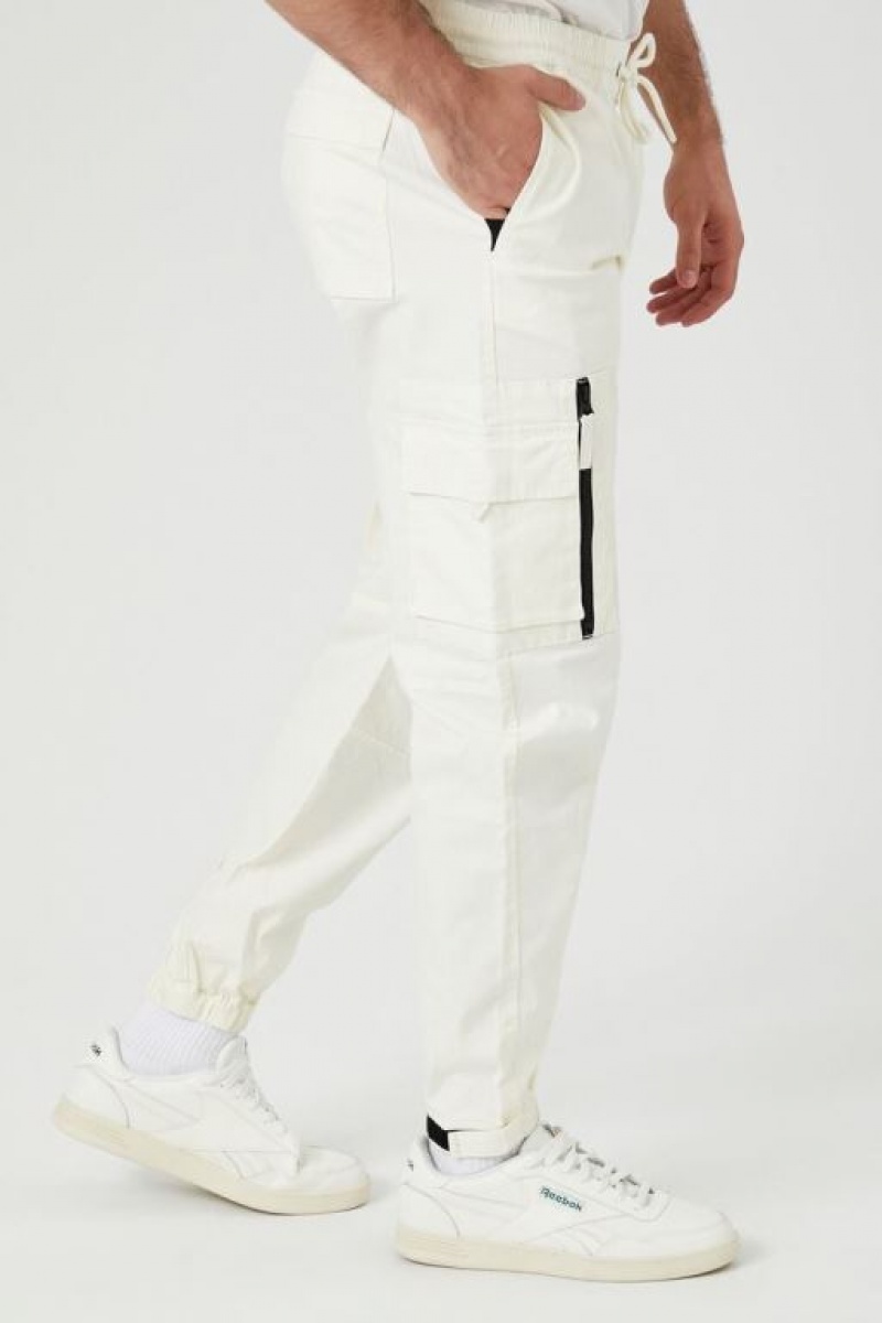 Pantalon Forever 21 Drawstring Cargo Joggers Hombre Creme | VhHzC2X3Zlx