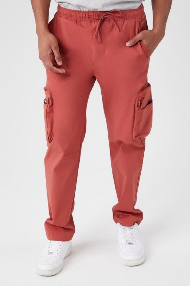 Pantalon Forever 21 Drawstring Cargo Joggers Hombre Rojos | 9BUoTFn3ARF