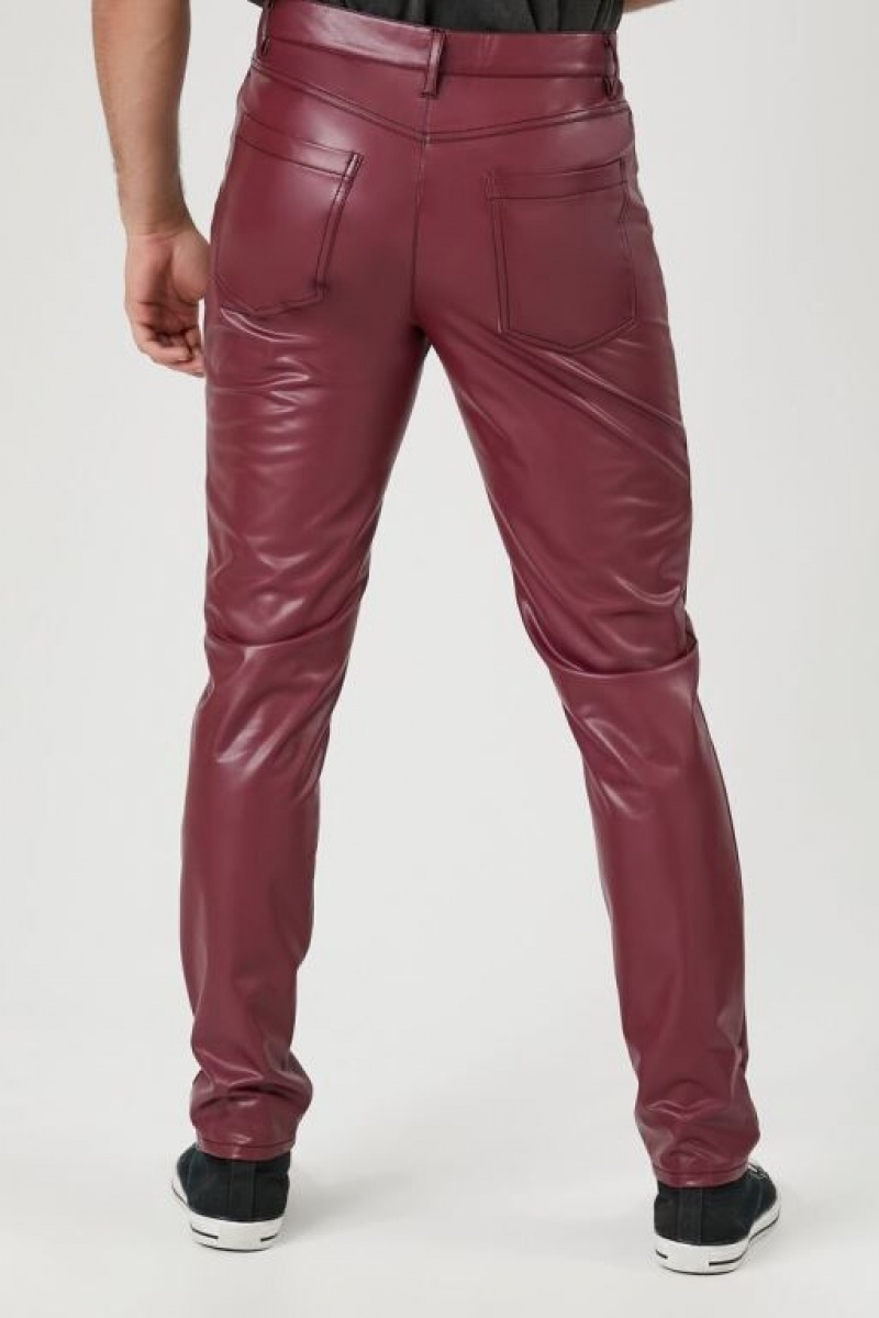 Pantalon Forever 21 Faux Cuero Flaco Hombre Vino Negros | 63Yebel8VwI