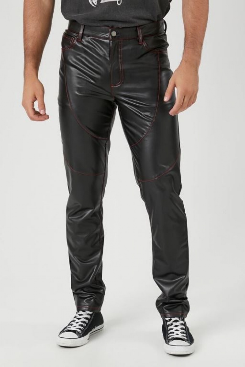 Pantalon Forever 21 Faux Cuero Flaco Hombre Negros Rojos | qr5aq8SPeCF