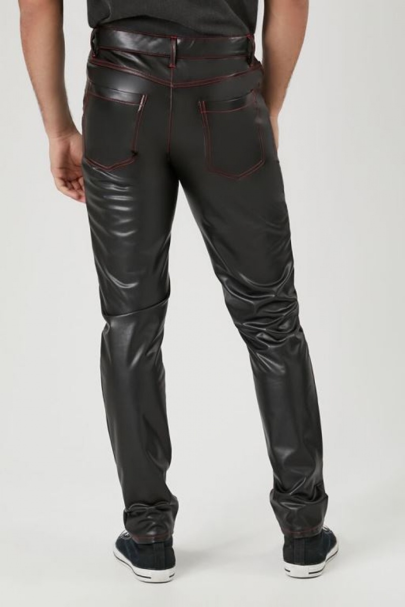 Pantalon Forever 21 Faux Cuero Flaco Hombre Negros Rojos | qr5aq8SPeCF