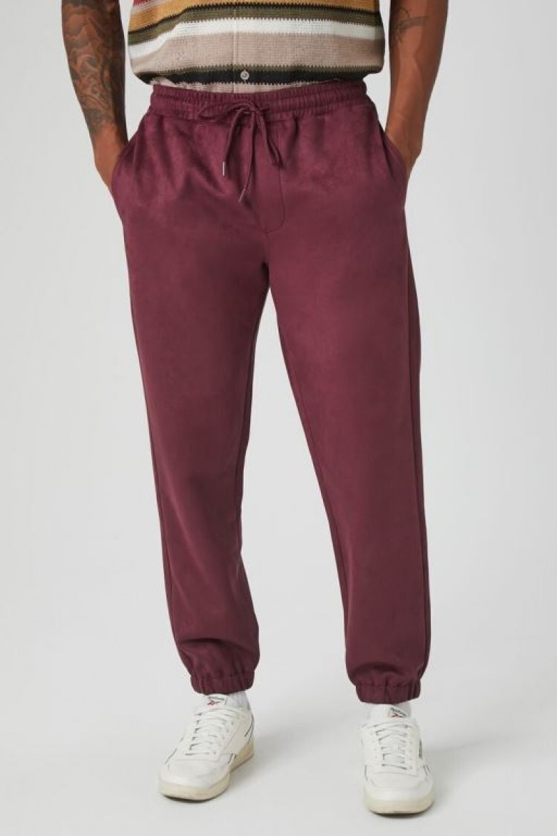 Pantalon Forever 21 Faux Gamuza Drawstring Joggers Hombre Vino | dLoemt28W1o