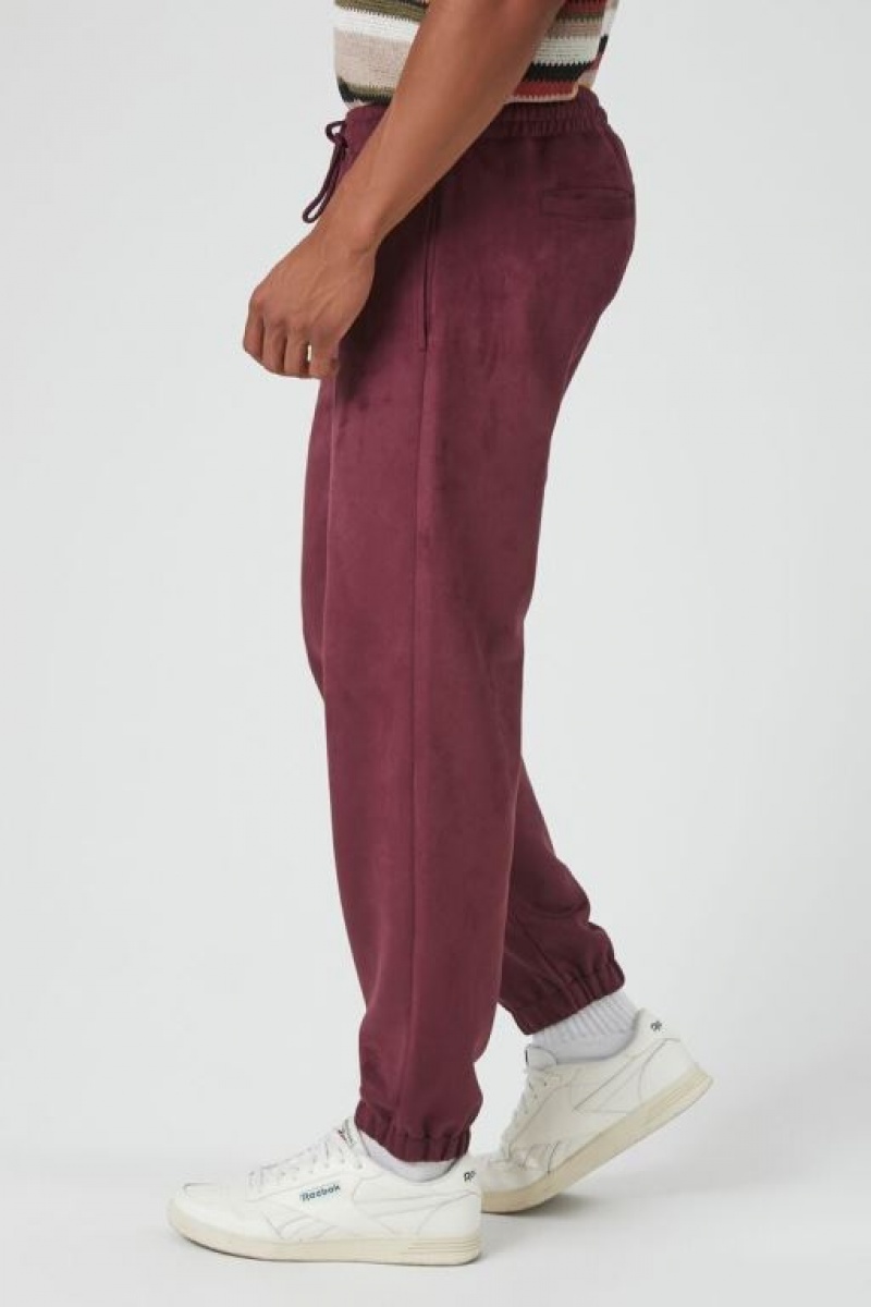 Pantalon Forever 21 Faux Gamuza Drawstring Joggers Hombre Vino | dLoemt28W1o