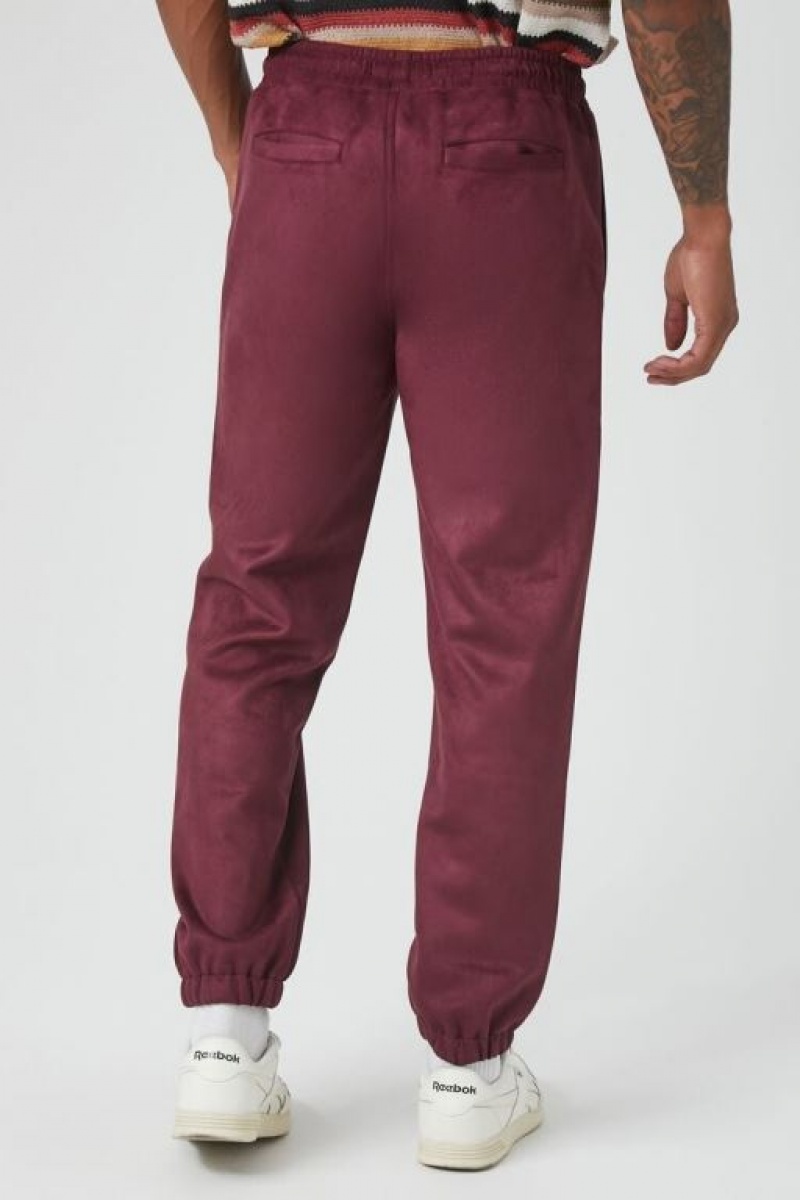 Pantalon Forever 21 Faux Gamuza Drawstring Joggers Hombre Vino | dLoemt28W1o