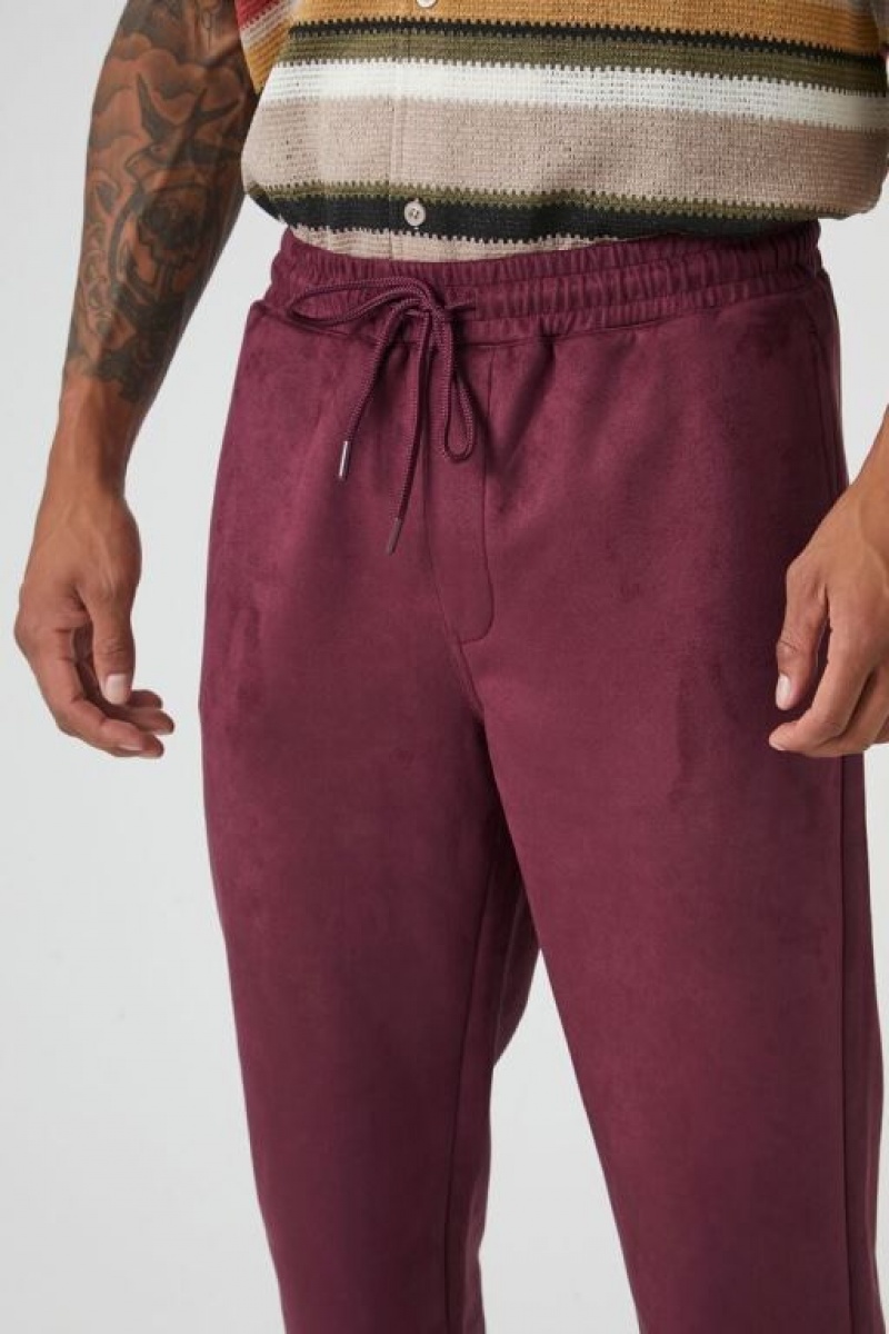 Pantalon Forever 21 Faux Gamuza Drawstring Joggers Hombre Vino | dLoemt28W1o