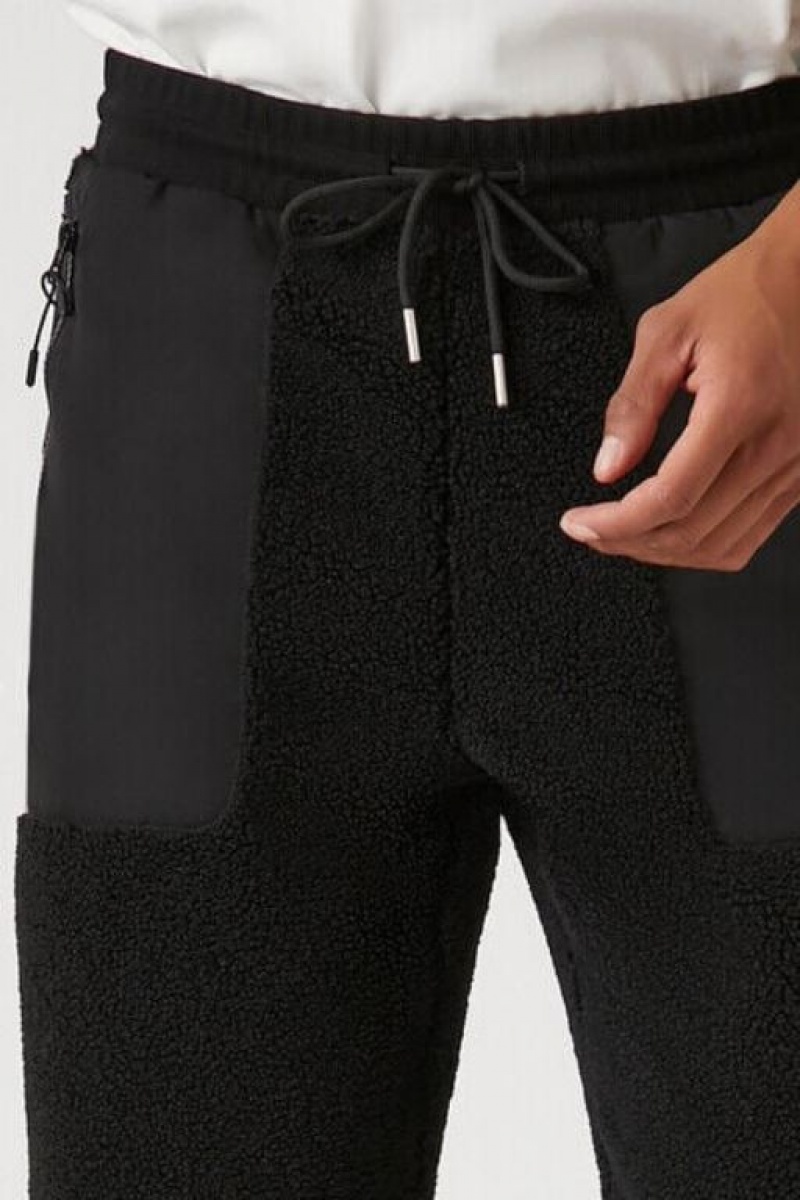 Pantalon Forever 21 Faux Shearling Drawstring Joggers Hombre Negros | 7VnYLpX9ajM