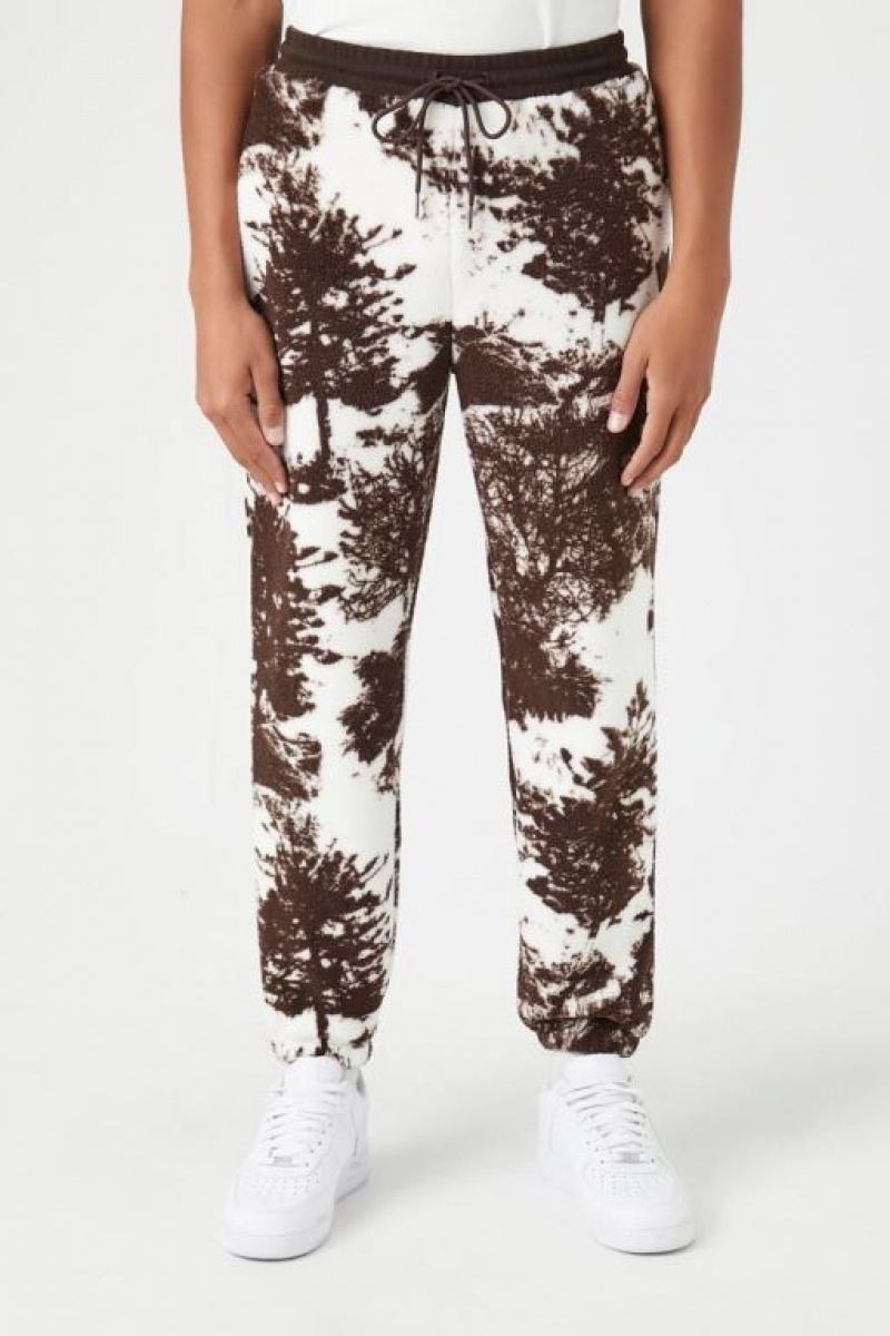 Pantalon Forever 21 Faux Shearling Tree Print Joggers Hombre Creme | J3R4xk1nVmo