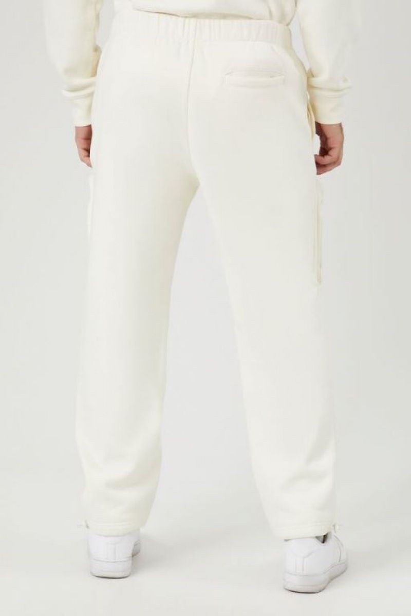 Pantalon Forever 21 Fleece Zip Pocket Cargo Joggers Hombre Creme | n4hfIdYZpHN