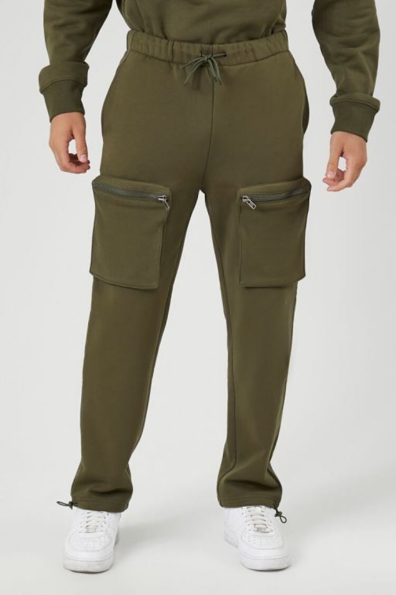 Pantalon Forever 21 Fleece Zip Pocket Cargo Joggers Hombre Verde Oliva | LYtUUhh0NQv