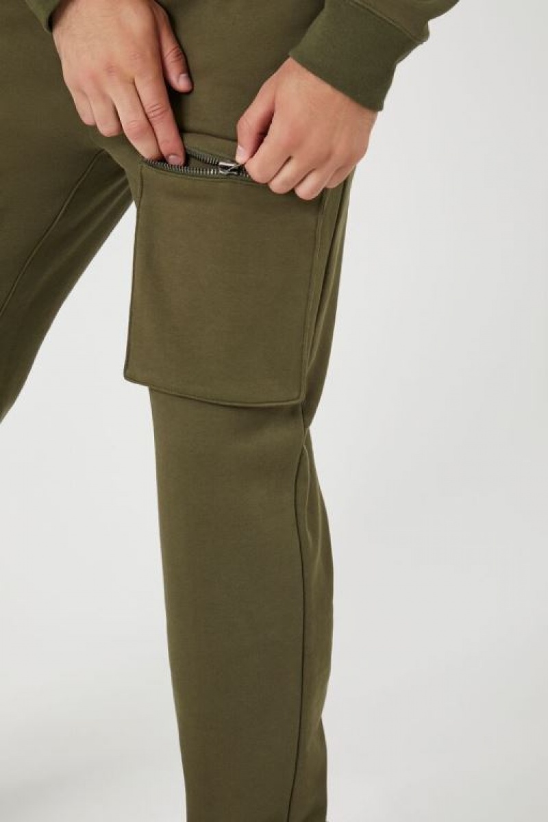 Pantalon Forever 21 Fleece Zip Pocket Cargo Joggers Hombre Verde Oliva | LYtUUhh0NQv