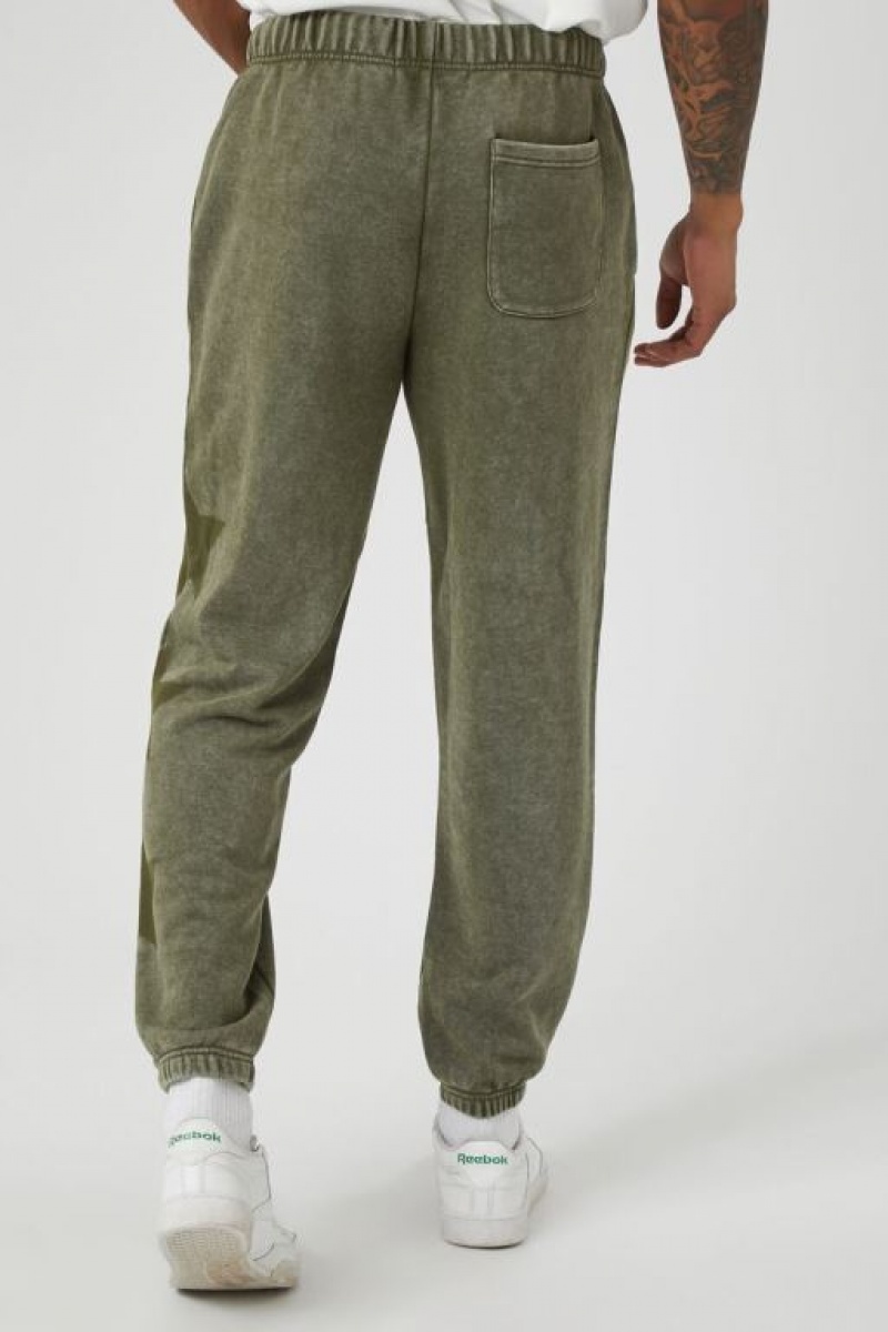 Pantalon Forever 21 French Terry Star Joggers Hombre Verde Oliva | i0VcaAqYhQ2