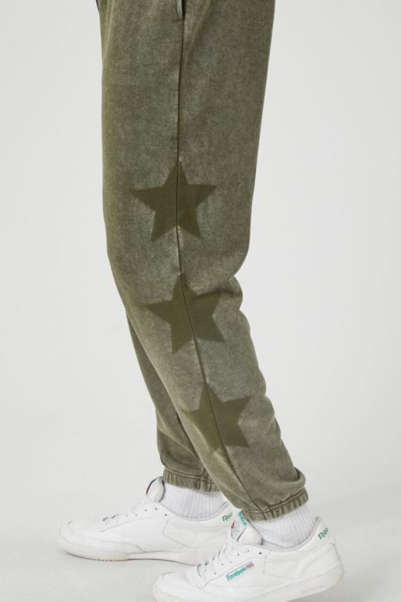 Pantalon Forever 21 French Terry Star Joggers Hombre Verde Oliva | i0VcaAqYhQ2